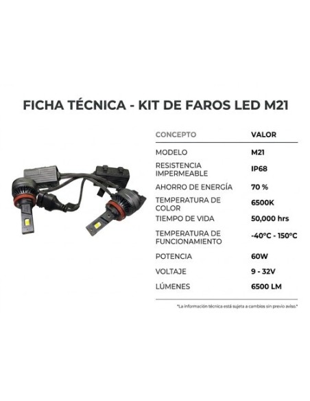 Kit de Focos LED H11/H8/H9 delanteros 6500LM 60W 9-32V